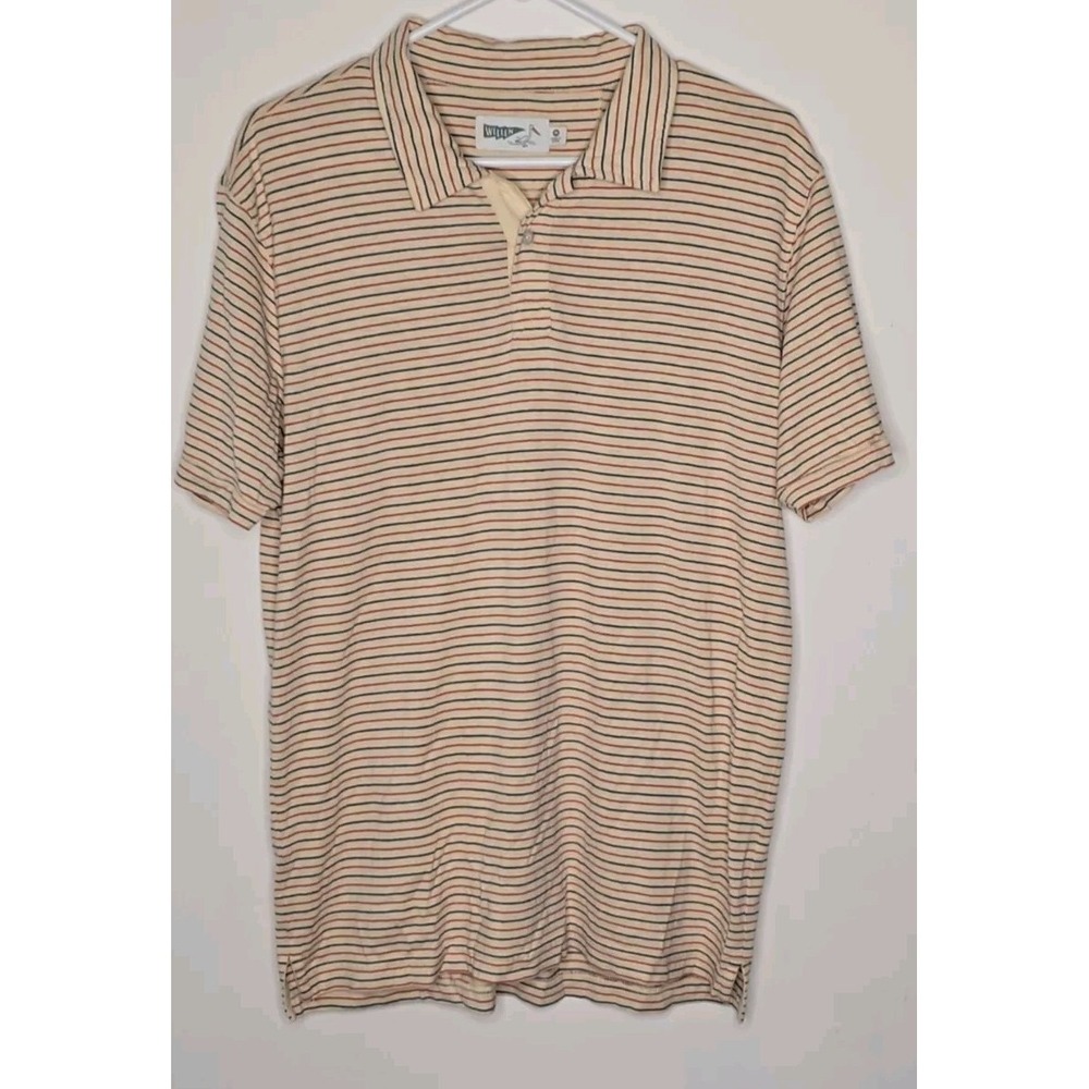 Wellen Polo Shirt Men's Medium Cotton Short Sleeve Tan Red Blue Stripes